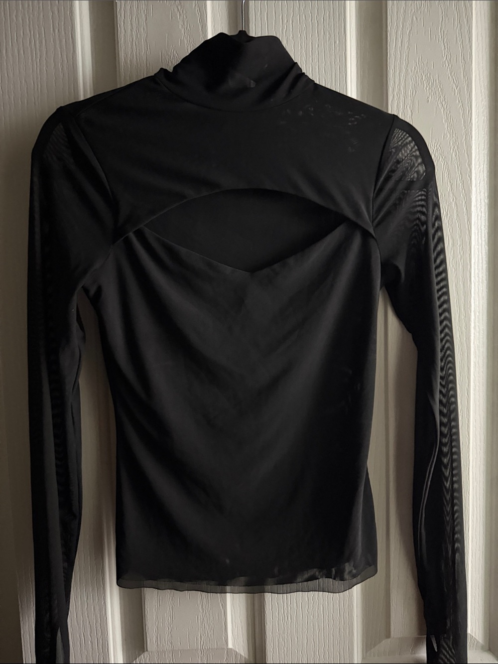 Black Long-Sleeve Cutout Mesh Top - Women
